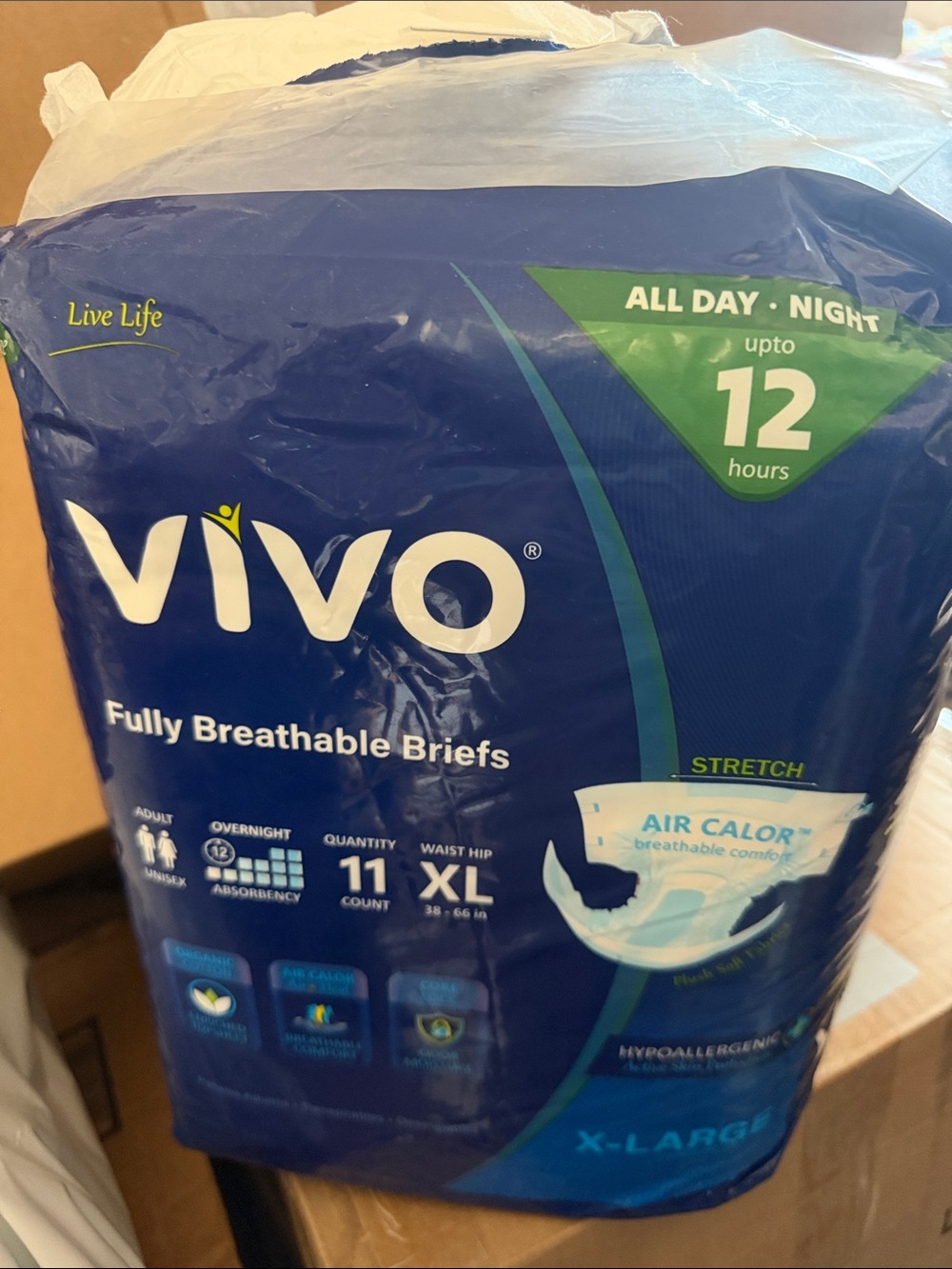 Vivo 11 count size XL fully breathable briefs  diapers tabs open box